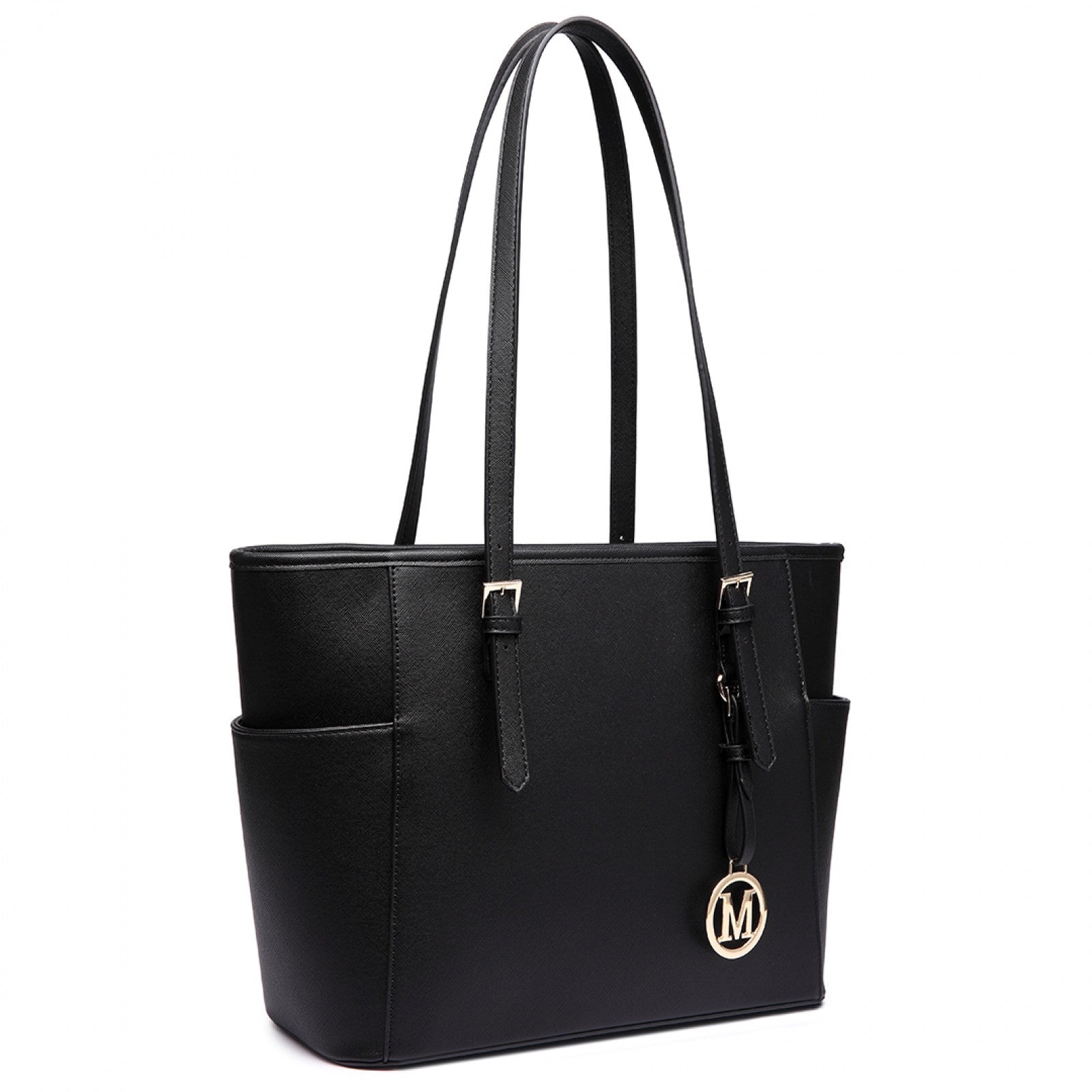 Miss Lulu Faux Leather Adjustable Handle Tote Bag (LM1642-1) - Black