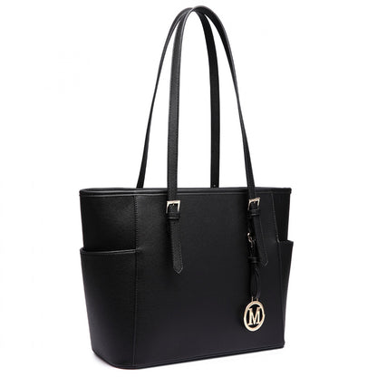 Miss Lulu Faux Leather Adjustable Handle Tote Bag (LM1642-1) - Black