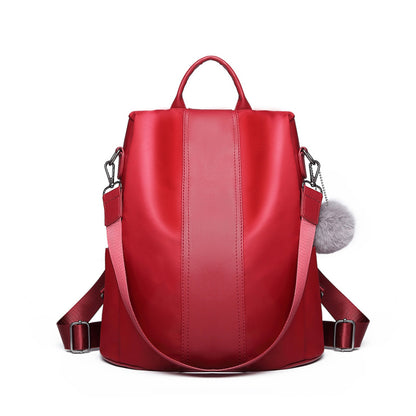 Miss Lulu Two Way Backpack Shoulder Bag with Pom Pom Pendant (LG1903) - Red