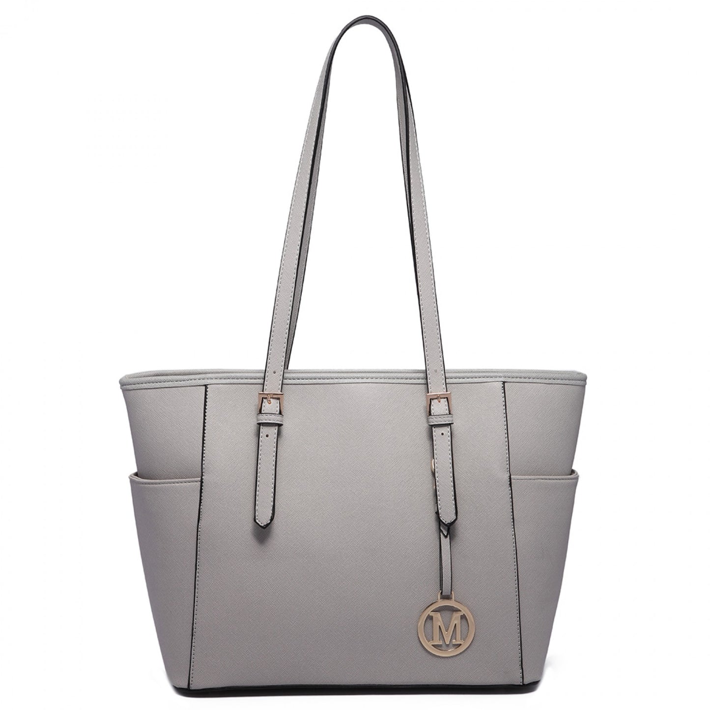 Miss Lulu Faux Leather Adjustable Handle Tote Bag (LM1642-1) - Light Grey