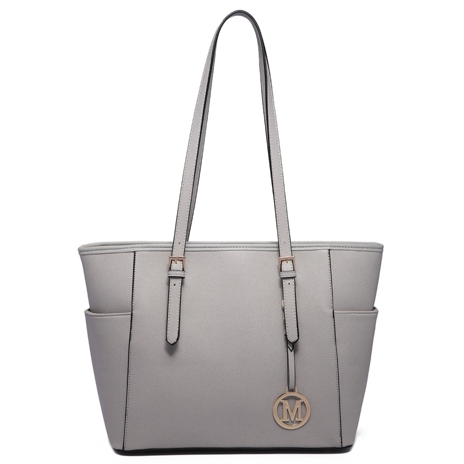 Miss Lulu Faux Leather Adjustable Handle Tote Bag (LM1642-1) - Light Grey