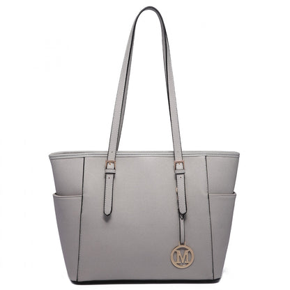 Miss Lulu Faux Leather Adjustable Handle Tote Bag (LM1642-1) - Light Grey