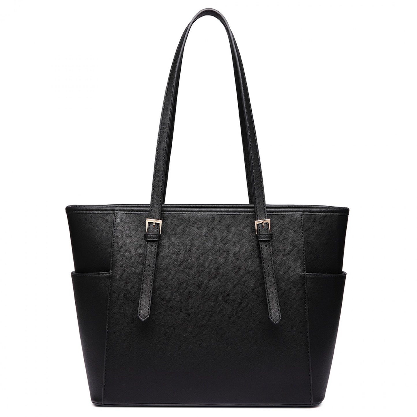 Miss Lulu Faux Leather Adjustable Handle Tote Bag (LM1642-1) - Black