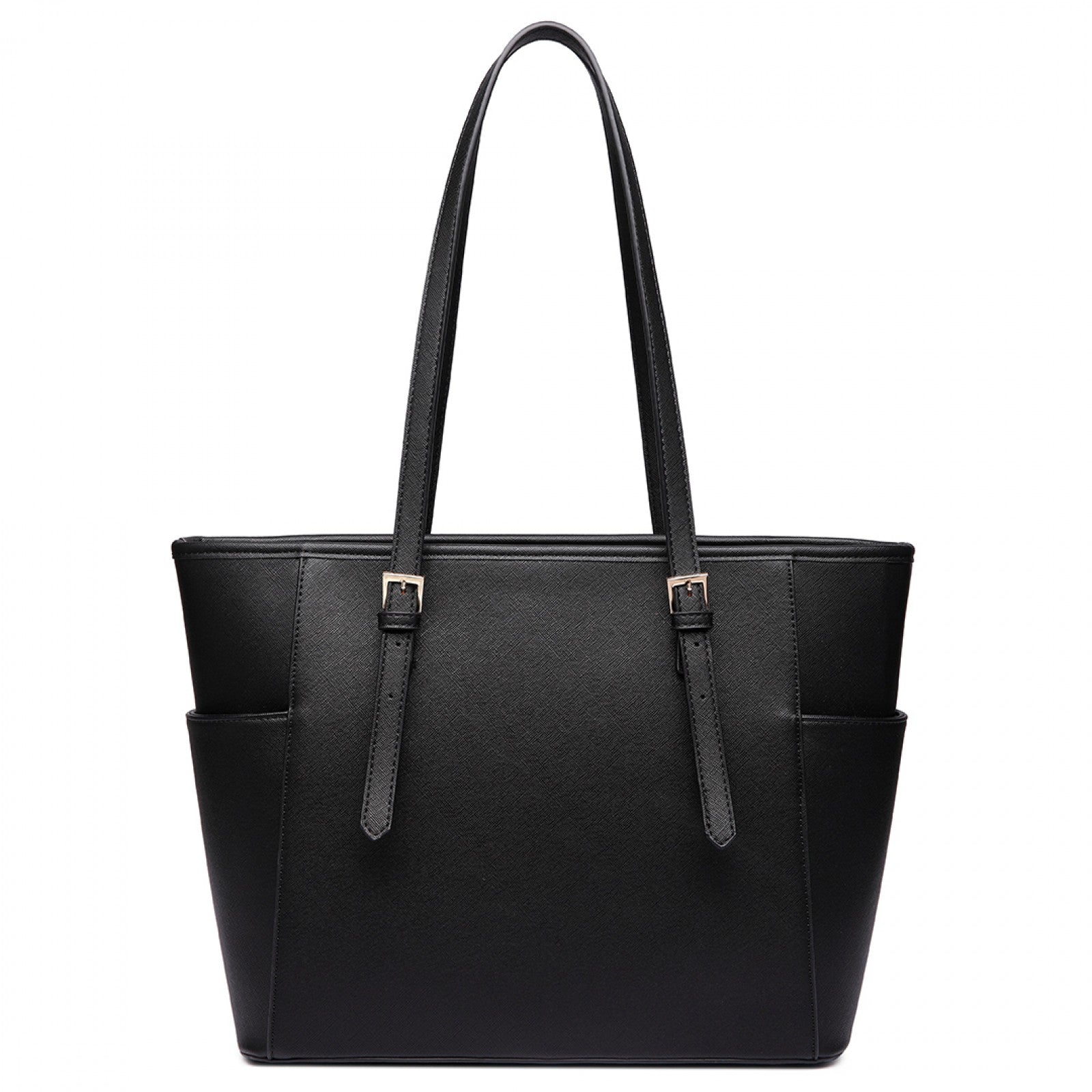 Miss Lulu Faux Leather Adjustable Handle Tote Bag (LM1642-1) - Black