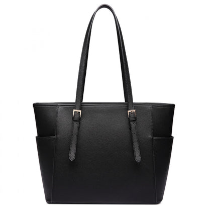 Miss Lulu Faux Leather Adjustable Handle Tote Bag (LM1642-1) - Black