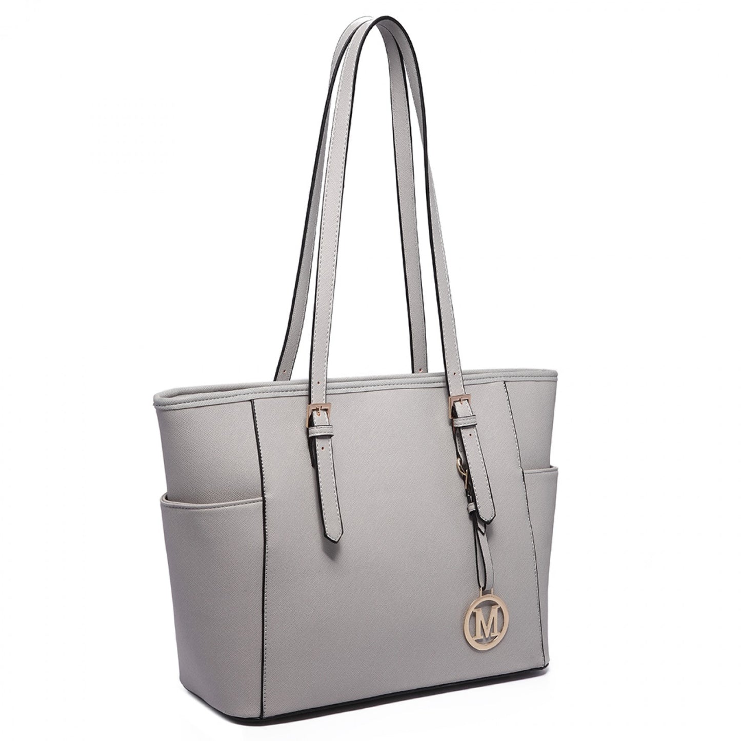 Miss Lulu Faux Leather Adjustable Handle Tote Bag (LM1642-1) - Light Grey