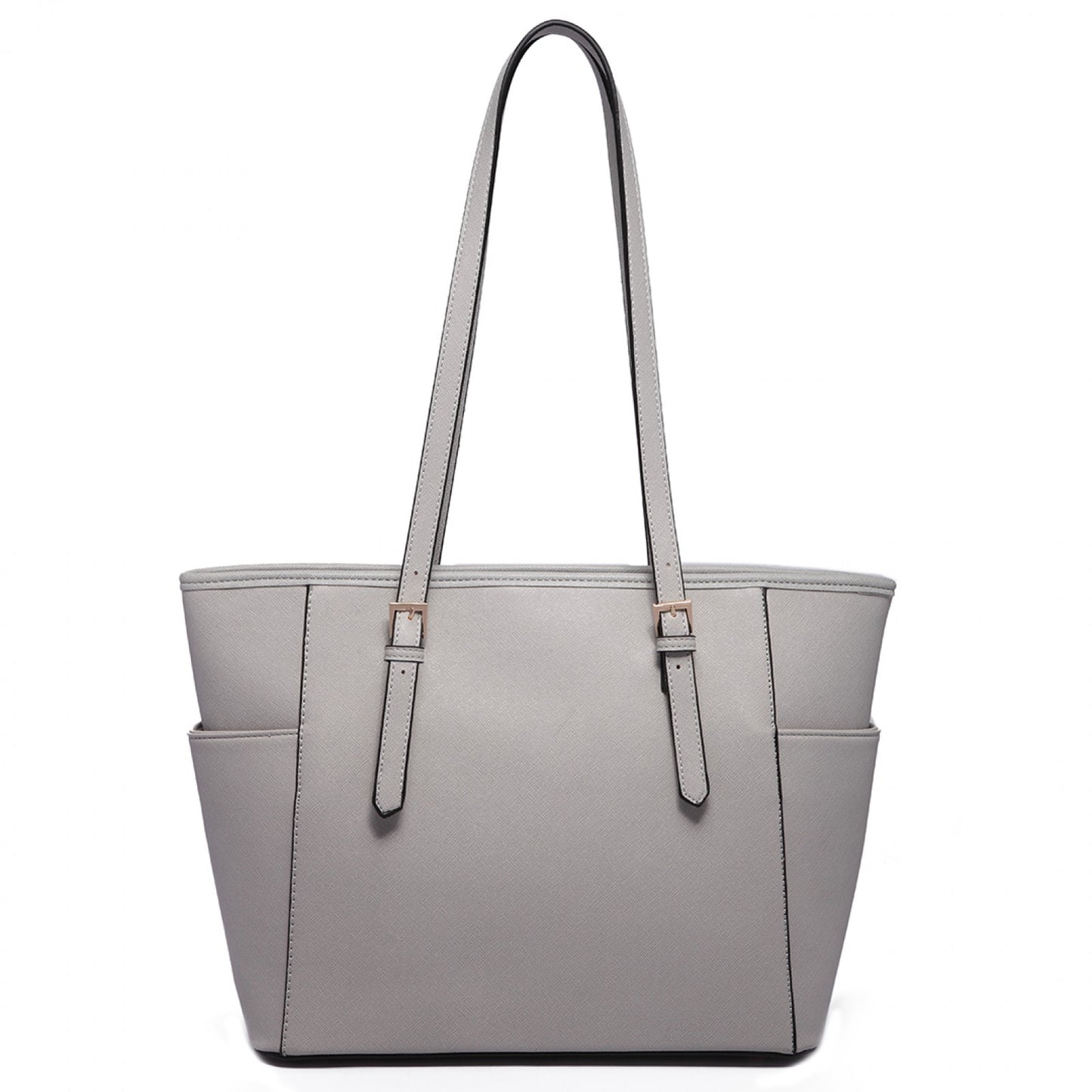 Miss Lulu Faux Leather Adjustable Handle Tote Bag (LM1642-1) - Light Grey