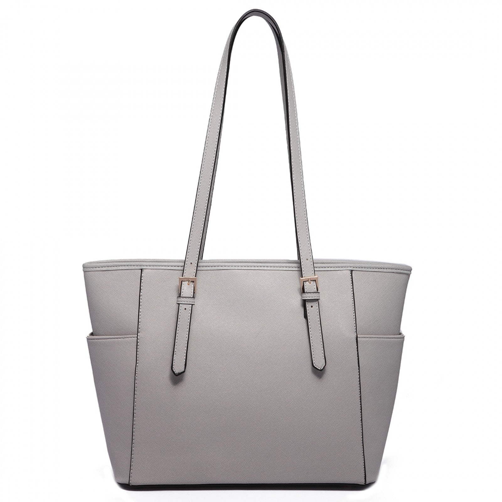 Miss Lulu Faux Leather Adjustable Handle Tote Bag (LM1642-1) - Light Grey