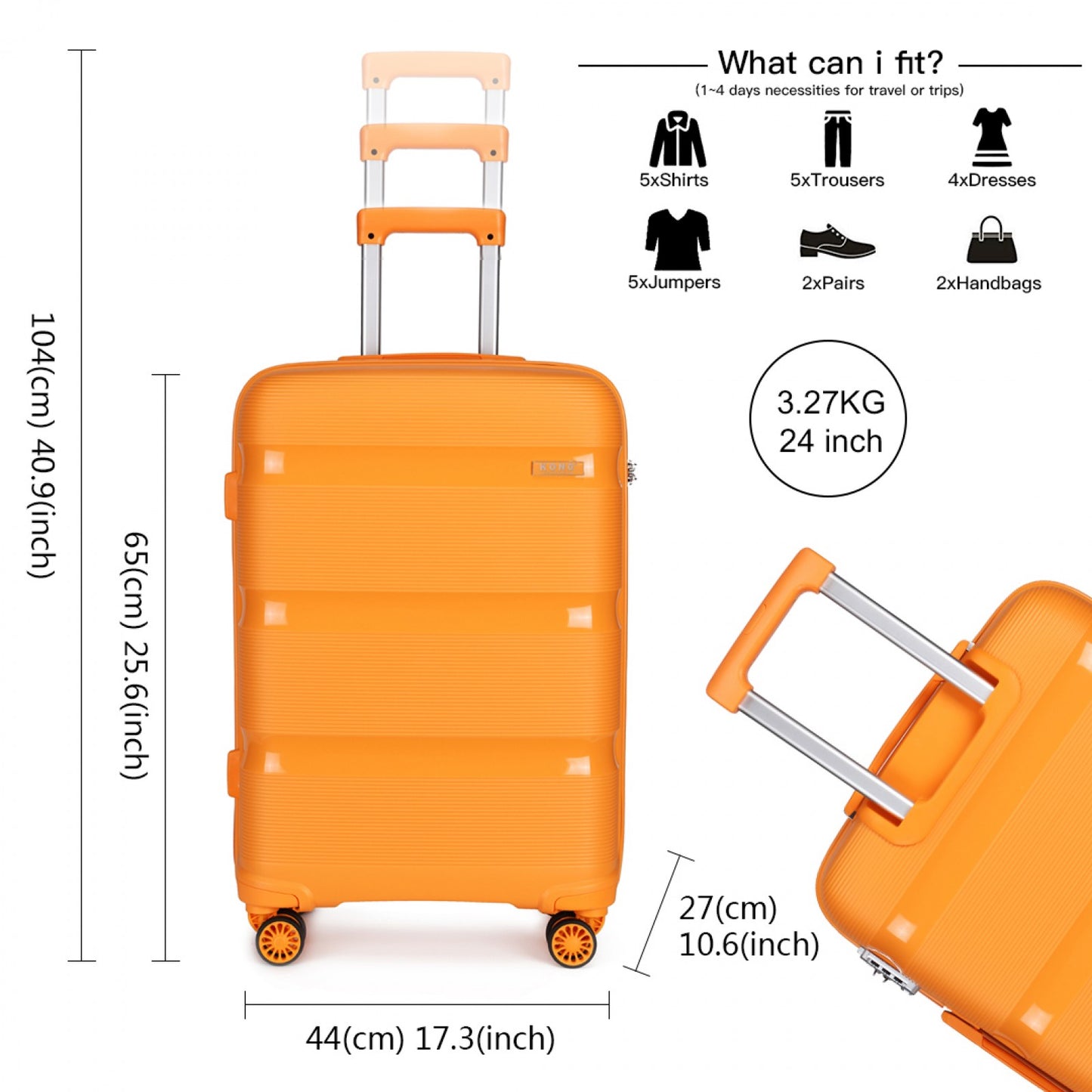 Kono Bright Hard Shell PP Suitcase In (K2092L) - Orange