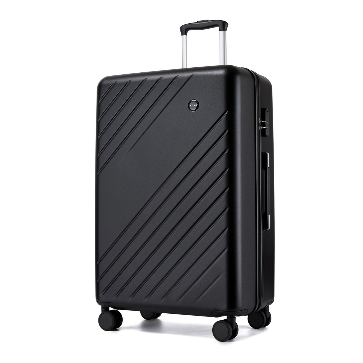 Kono ABS+PC Hard Shell Luggage, Diagonal Stripe Lightweight Travel Suitcase with Silent Spinner Wheels & Organised Interior (KSK2585) - Black