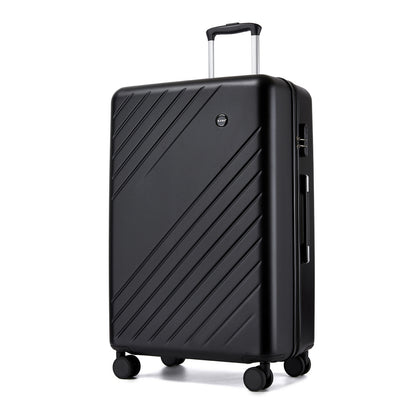 Kono ABS+PC Hard Shell Luggage, Diagonal Stripe Lightweight Travel Suitcase with Silent Spinner Wheels & Organised Interior (KSK2585) - Black