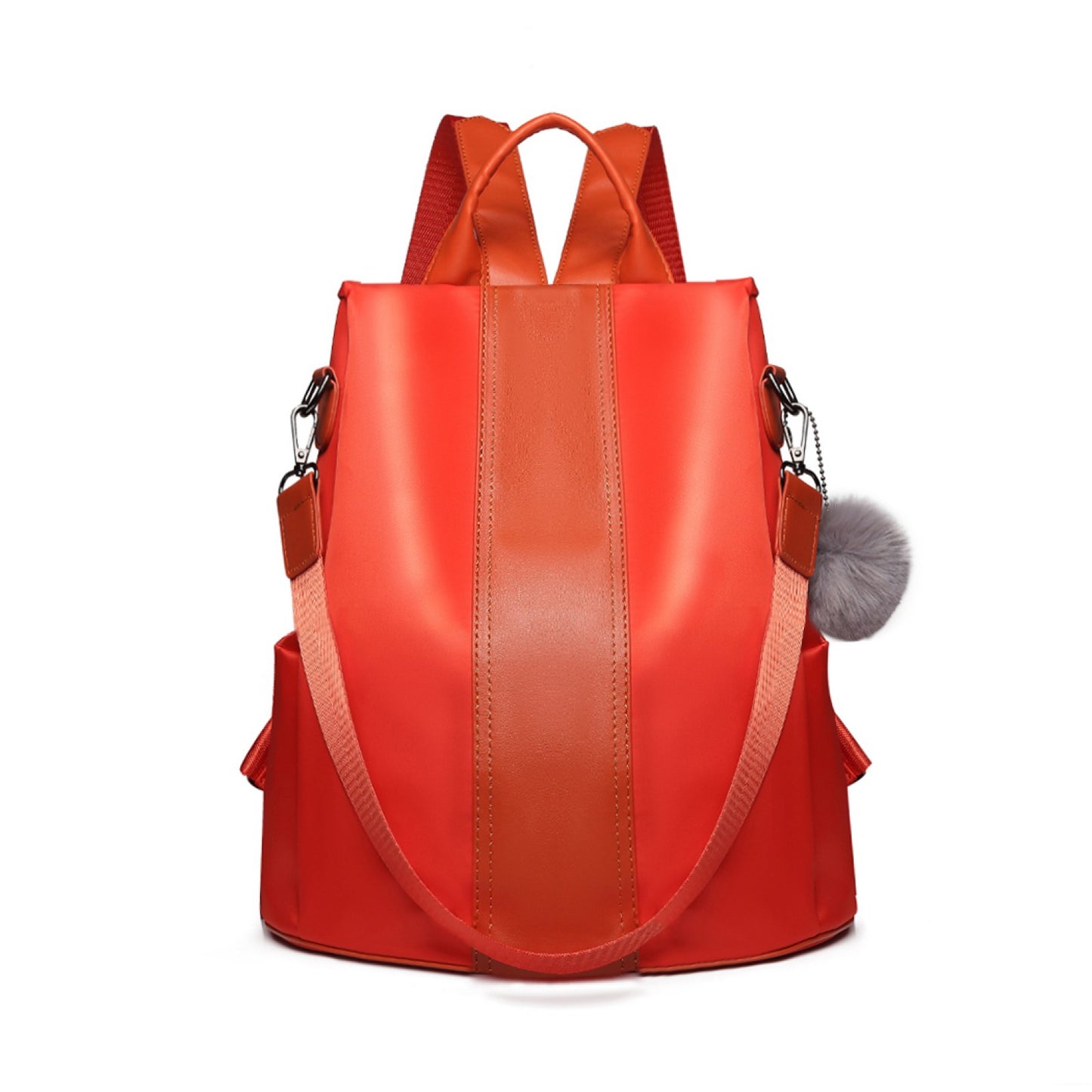 Miss Lulu Two Way Backpack Shoulder Bag with Pom Pom Pendant (LG1903) - Orange