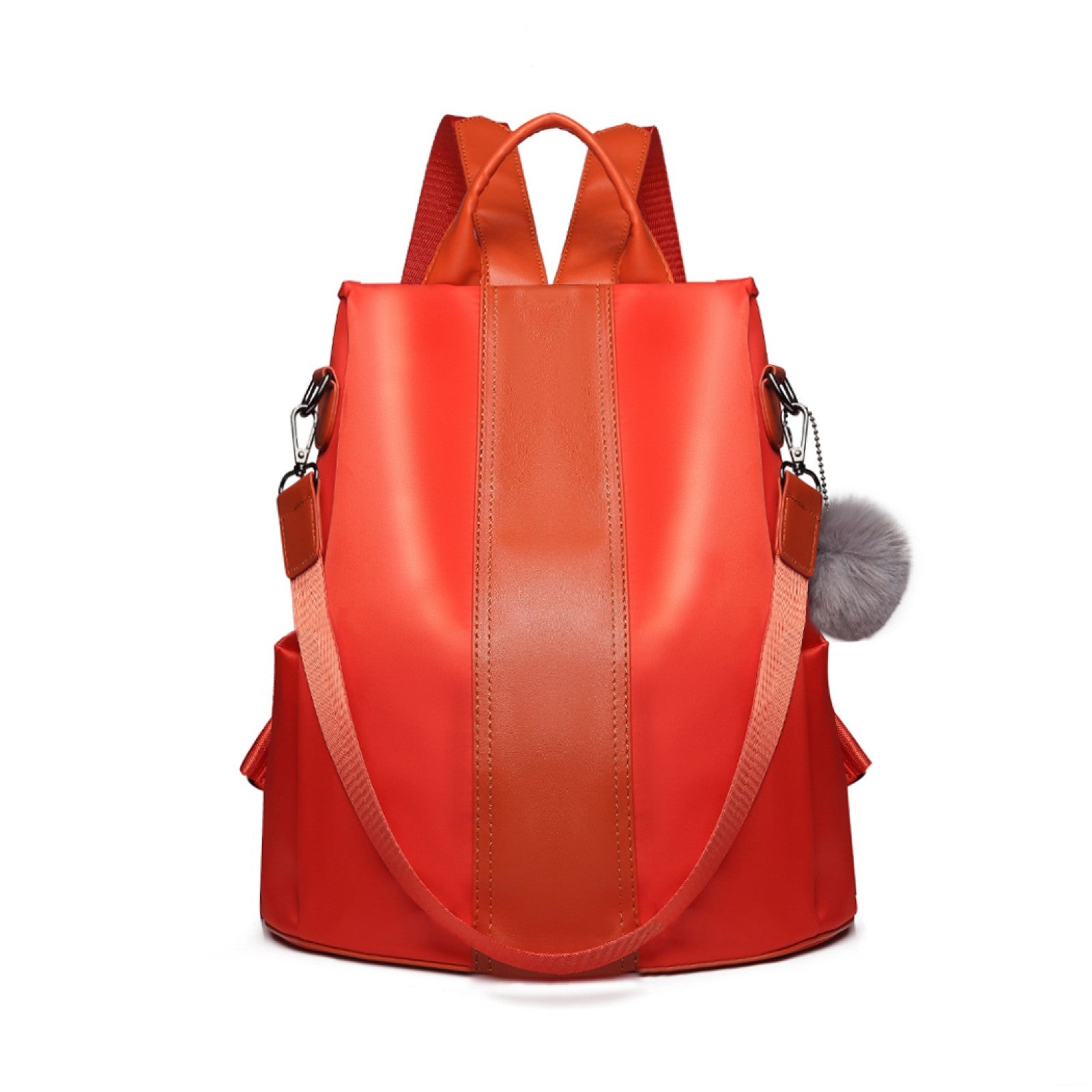 Miss Lulu Two Way Backpack Shoulder Bag with Pom Pom Pendant (LG1903) - Orange