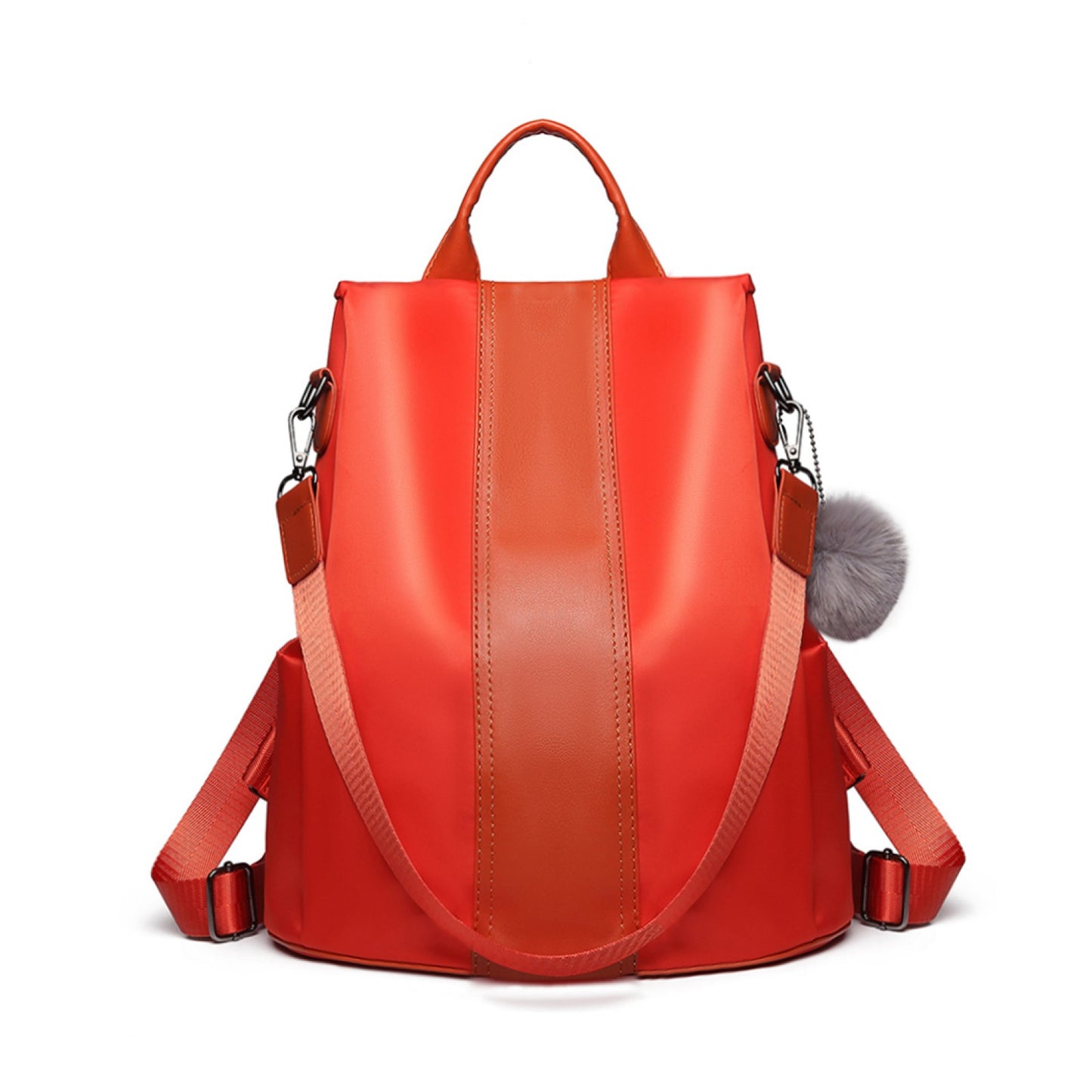 Miss Lulu Two Way Backpack Shoulder Bag with Pom Pom Pendant (LG1903) - Orange