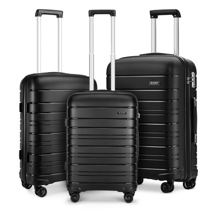 Kono Multi Texture Hard Shell PP Suitcase 3 Pieces Set - Classic Collection (K2091L) - Black