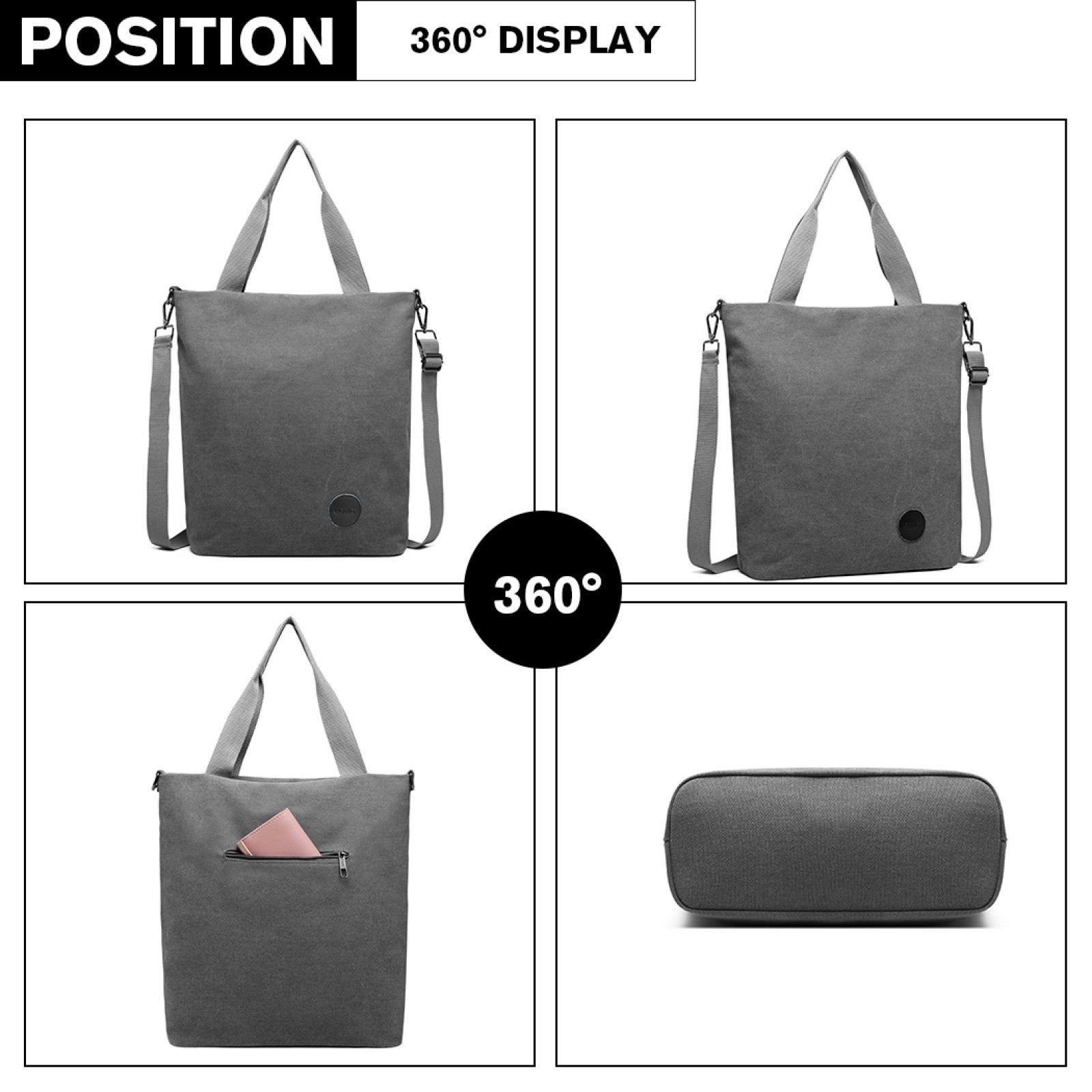Kono Large Canvas Unisex Messenger Bag (E1965) - Grey