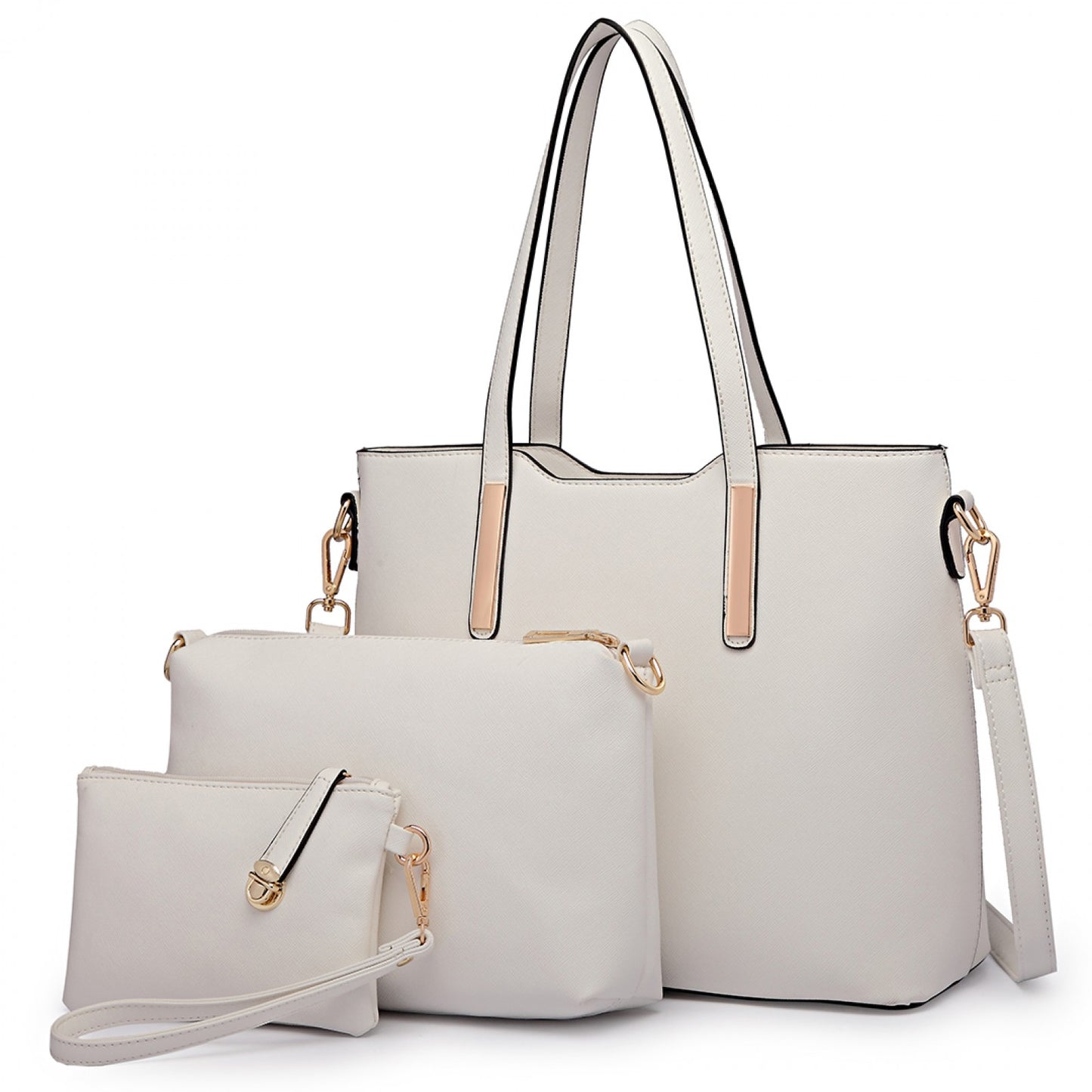 Miss Lulu Three Piece Tote Shoulder Bag And Clutch (LT6648) - White