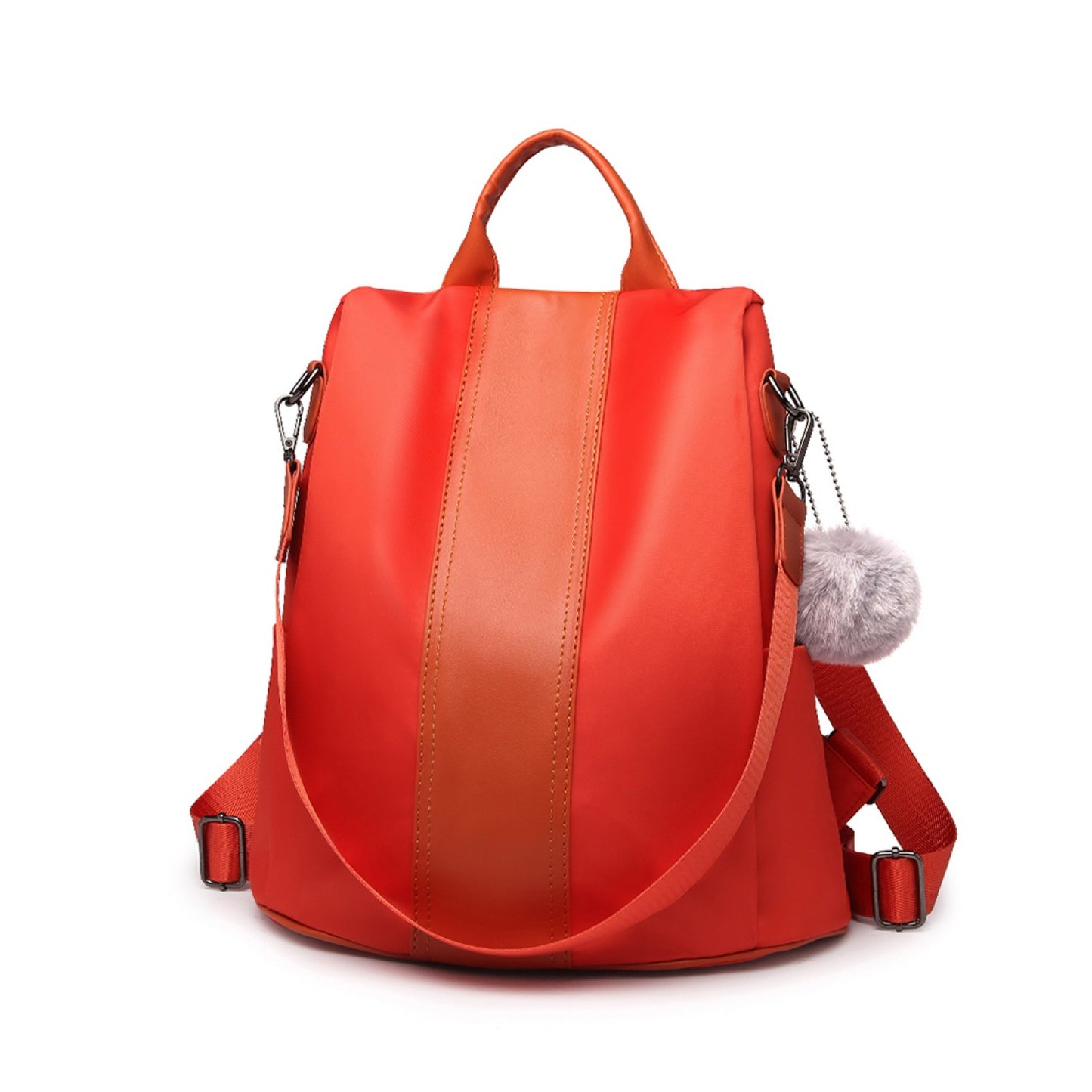 Miss Lulu Two Way Backpack Shoulder Bag with Pom Pom Pendant (LG1903) - Orange