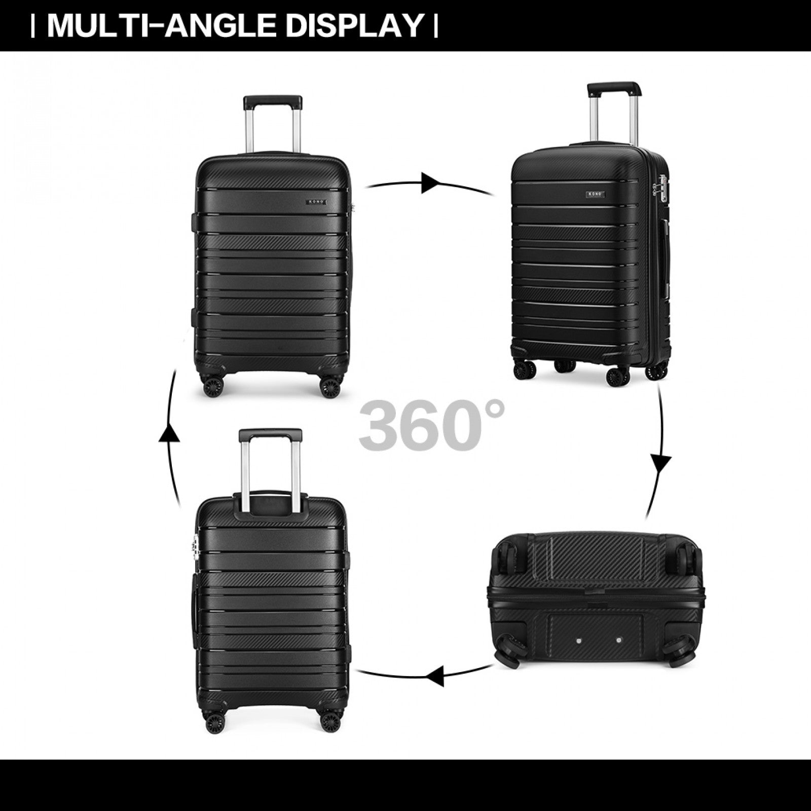 Kono Multi Texture Hard Shell PP Suitcase Classic Collection (K2091L) - Black