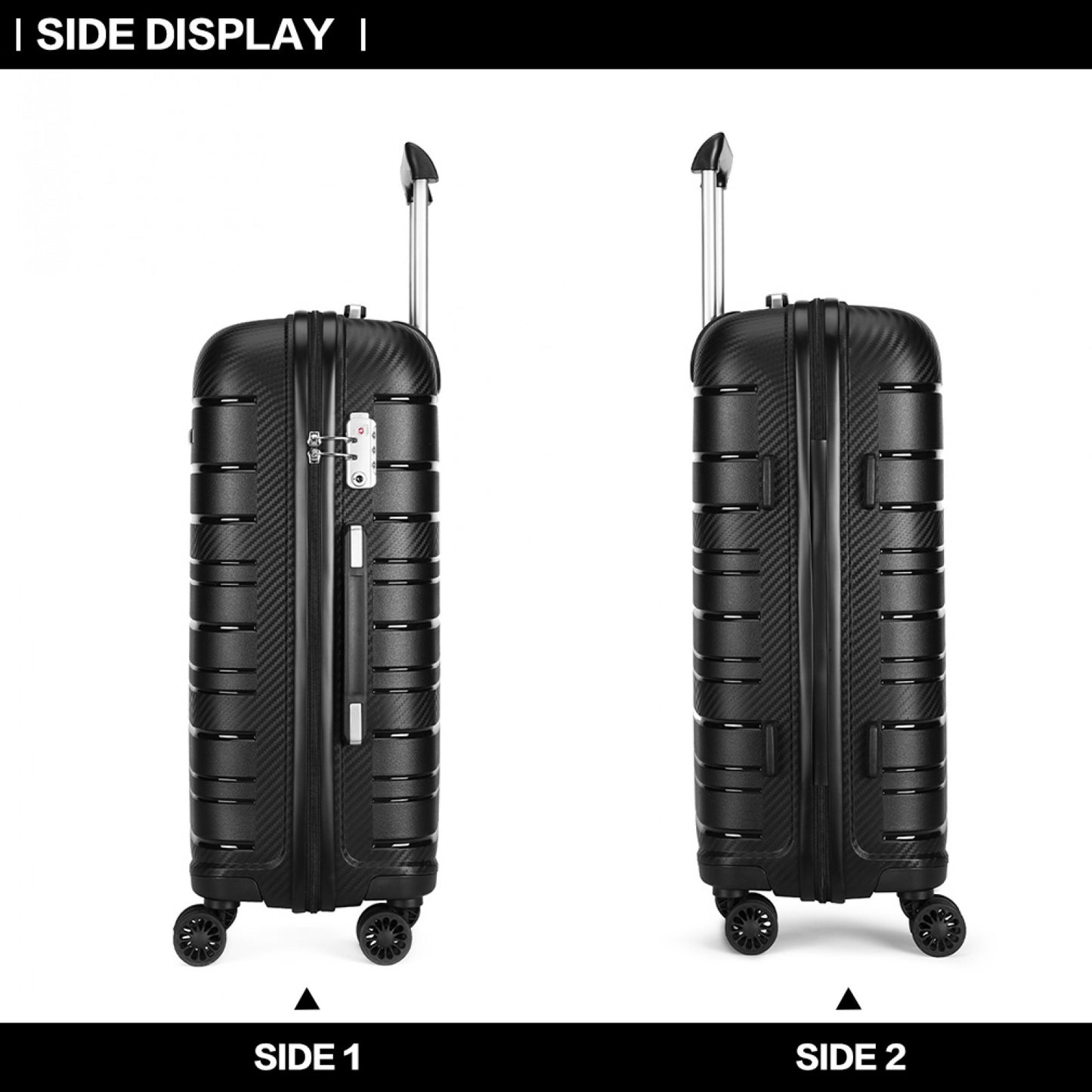 Kono Multi Texture Hard Shell PP Suitcase Classic Collection (K2091L) - Black