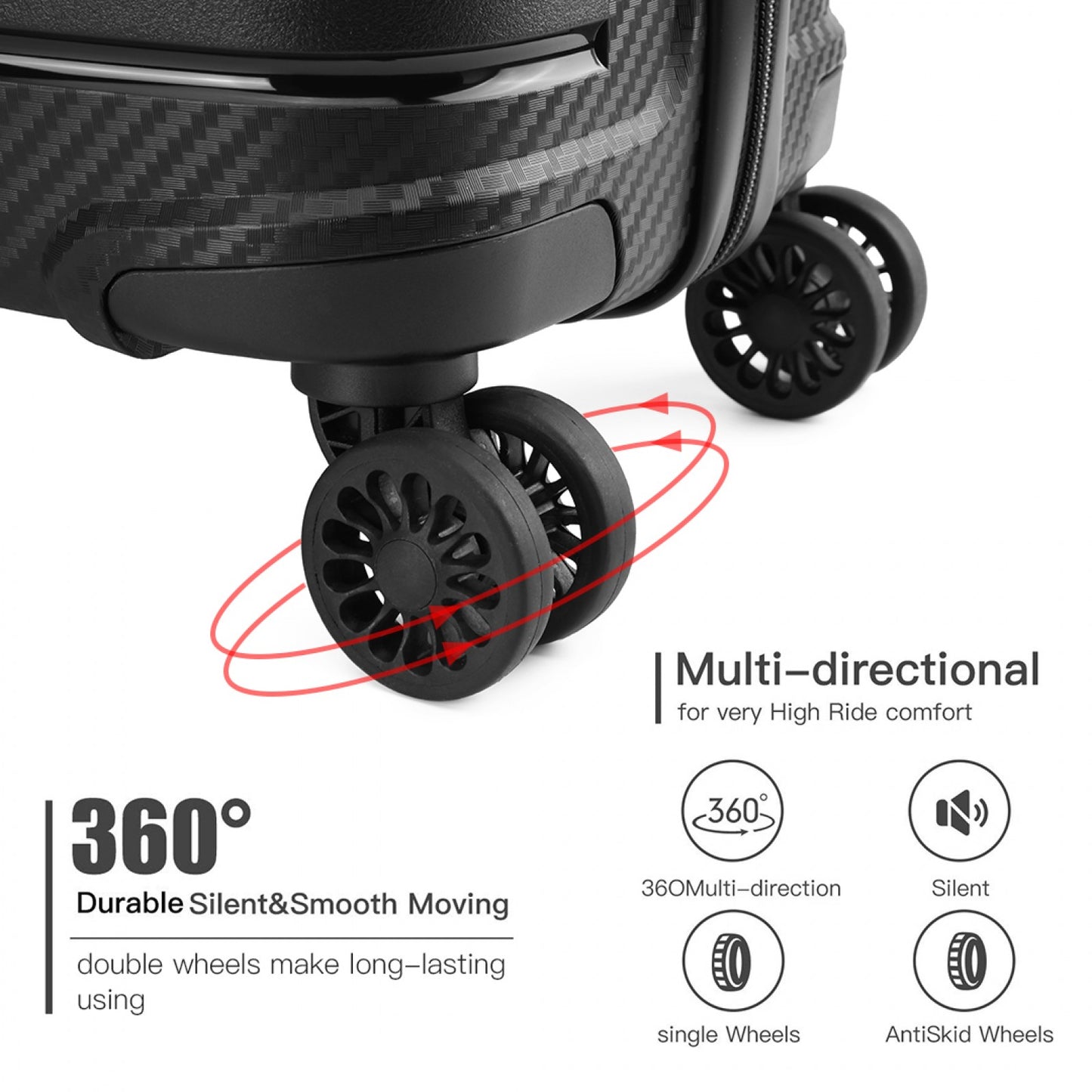 Kono Multi Texture Hard Shell PP Suitcase Classic Collection (K2091L) - Black