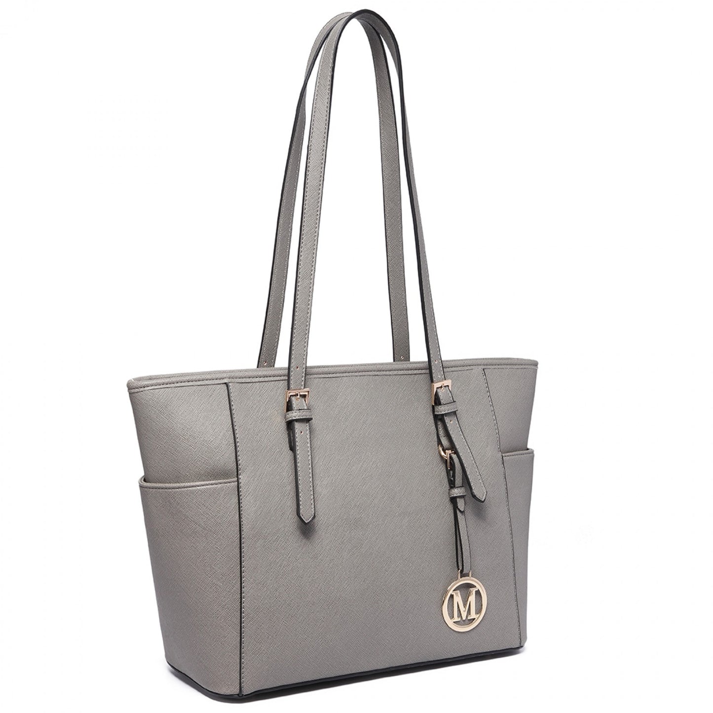 Miss Lulu Faux Leather Adjustable Handle Tote Bag (LM1642-1) - Grey