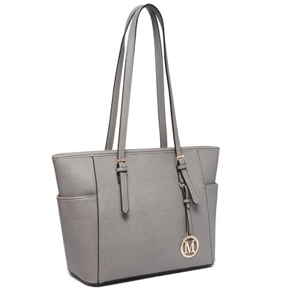 Miss Lulu Faux Leather Adjustable Handle Tote Bag (LM1642-1) - Grey