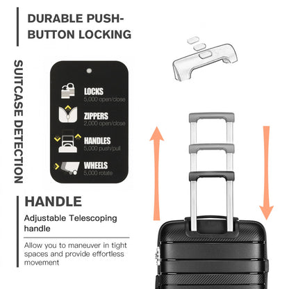 Kono Multi Texture Hard Shell PP Suitcase Classic Collection (K2091L) - Black