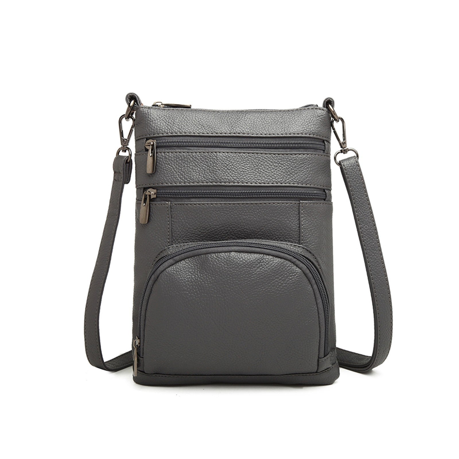 Kono Miss Lulu Multi Pocket Leather Look RFID-Blocking Cross Body Bag (LB6927) - Grey