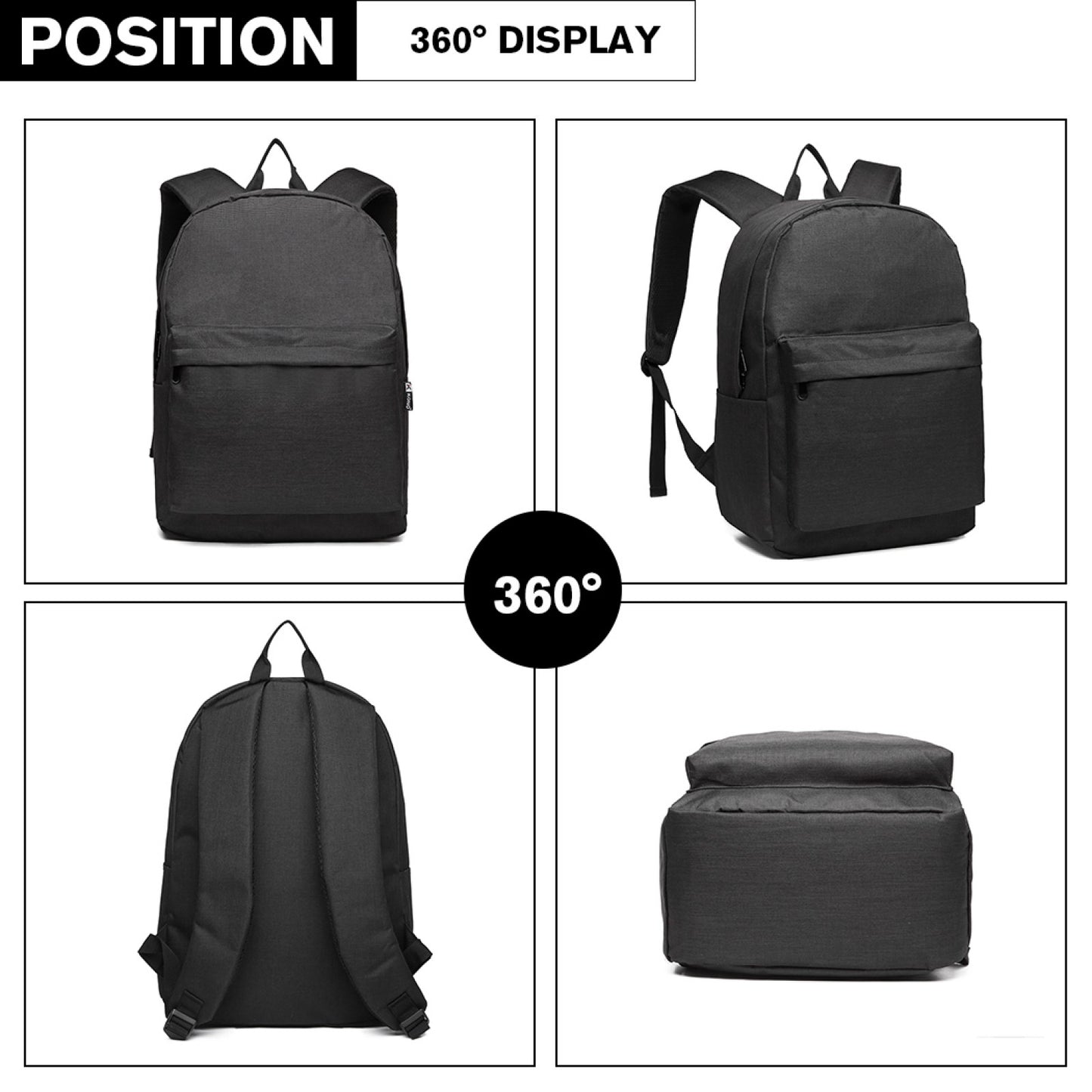Kono Durable Polyester Everyday Backpack With Sleek Design (E1930) - Black