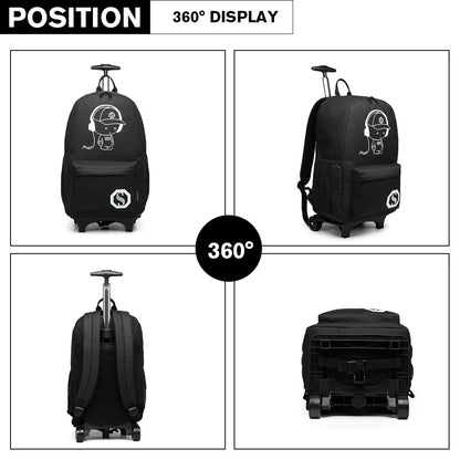 Kono Multi-functional Glow-in-the-Dark Trolley Backpack (E6877) - Black