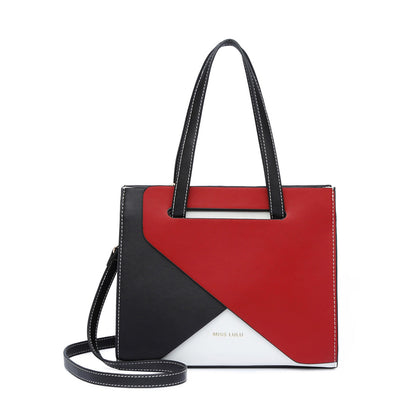 Miss Lulu Contrast Panel Shoulder Bag (LB2008) - Red