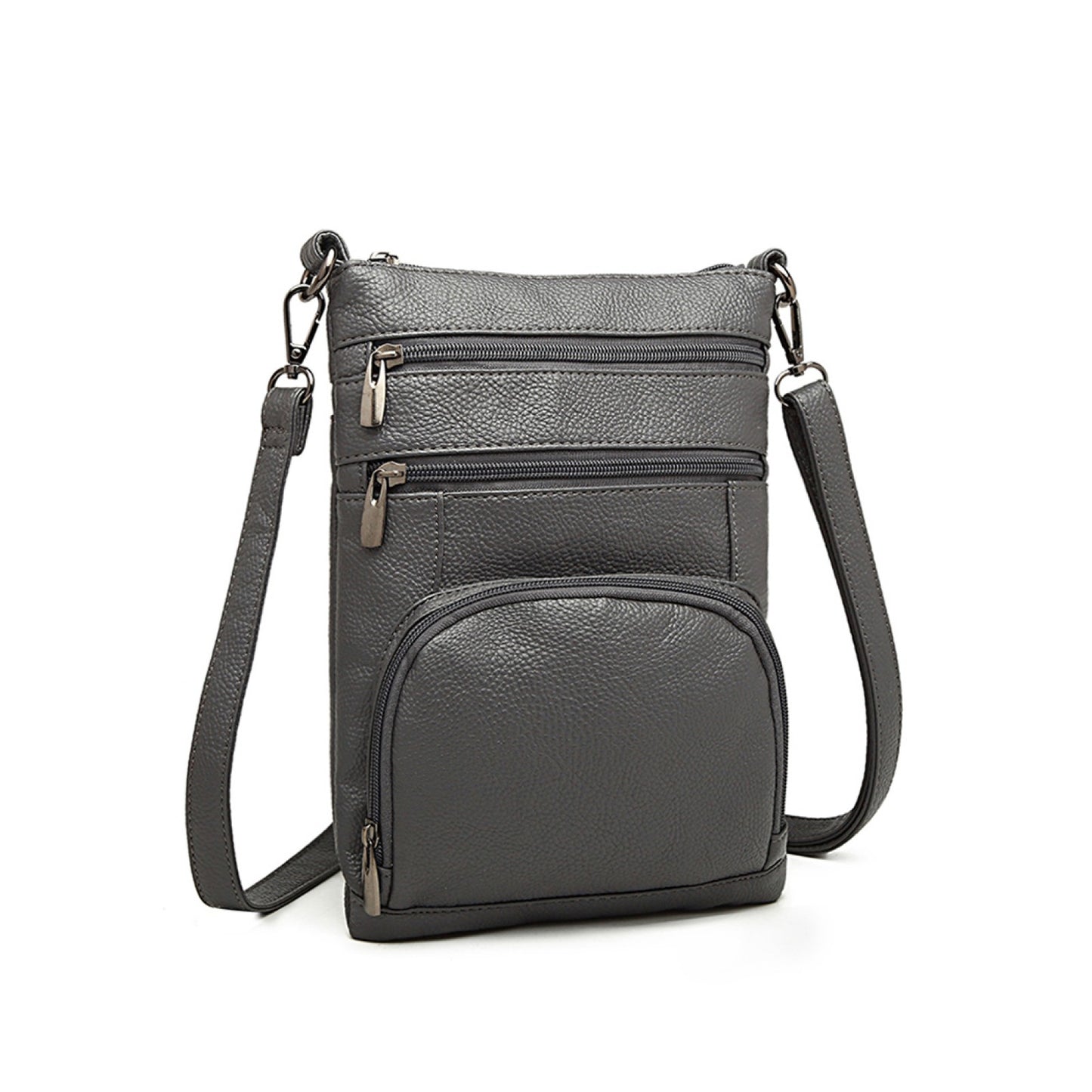 Kono Miss Lulu Multi Pocket Leather Look RFID-Blocking Cross Body Bag (LB6927) - Grey