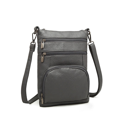 Kono Miss Lulu Multi Pocket Leather Look RFID-Blocking Cross Body Bag (LB6927) - Grey
