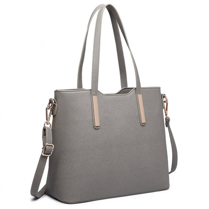 Miss Lulu Three Piece Tote Shoulder Bag And Clutch (LT6648) - Grey