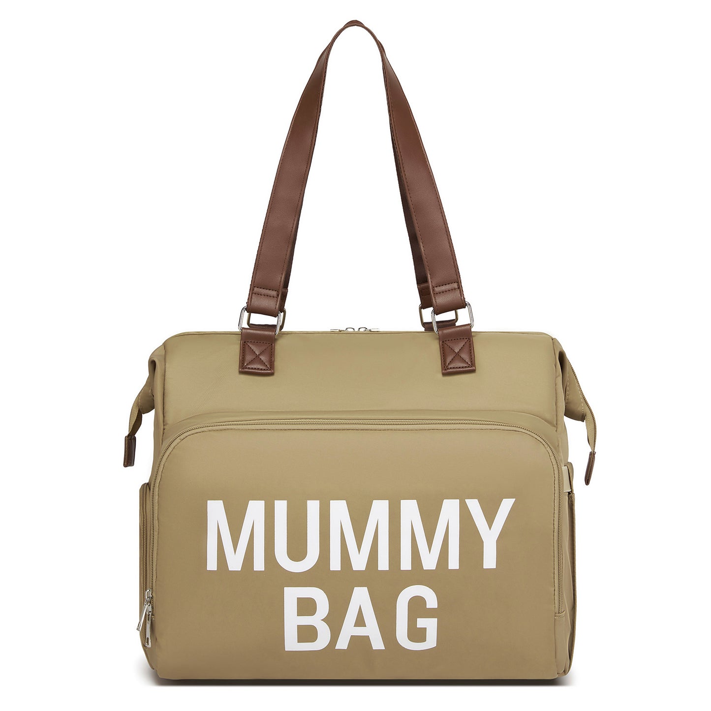 Kono Large Nappy Changing Tote Bag with Shoe Compartment, Insulated Pockets & Waterproof Zip Pocket (BCK2503) - Khaki