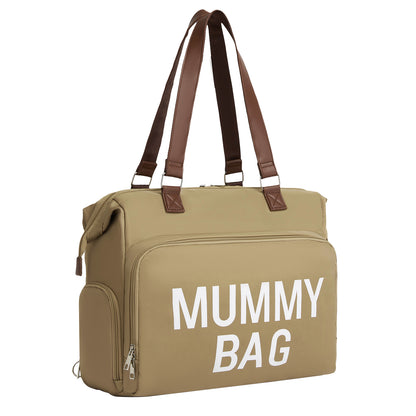 Kono Large Nappy Changing Tote Bag with Shoe Compartment, Insulated Pockets & Waterproof Zip Pocket (BCK2503) - Khaki