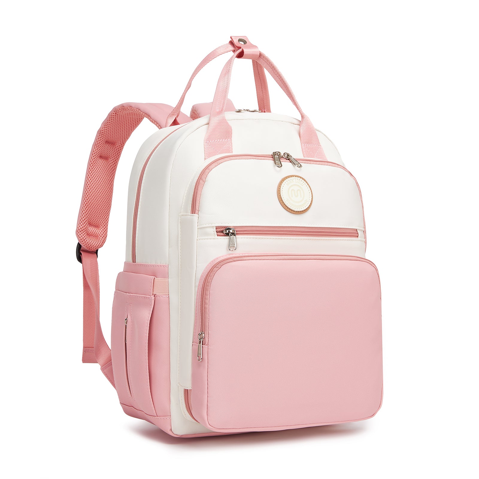 Pink and beige Miss Lulu baby changing backpack front view