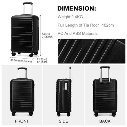 British Traveller Durable Polycarbonate and ABS Hard Shell Suitcase With TSA Lock (K2391L) - Black