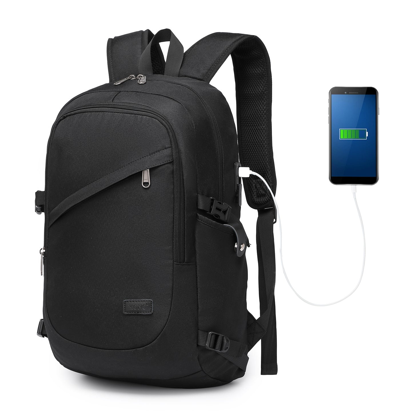 Black Kono tech laptop backpack front view