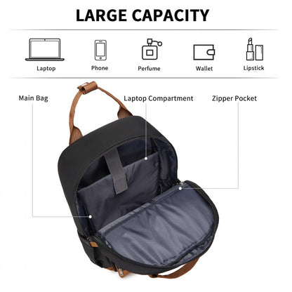 Kono Casual Contemporary Laptop Backpack - Black and Brown - product view 8