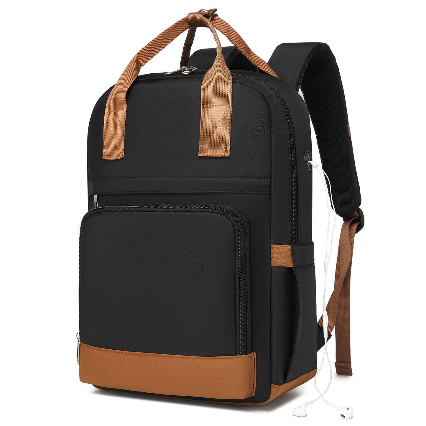 Kono Casual Contemporary Laptop Backpack - Black and Brown - product view 3