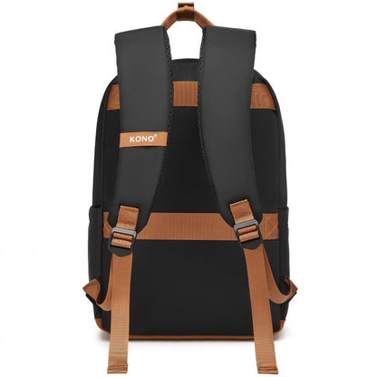 Kono Casual Contemporary Laptop Backpack - Black and Brown - product view 4