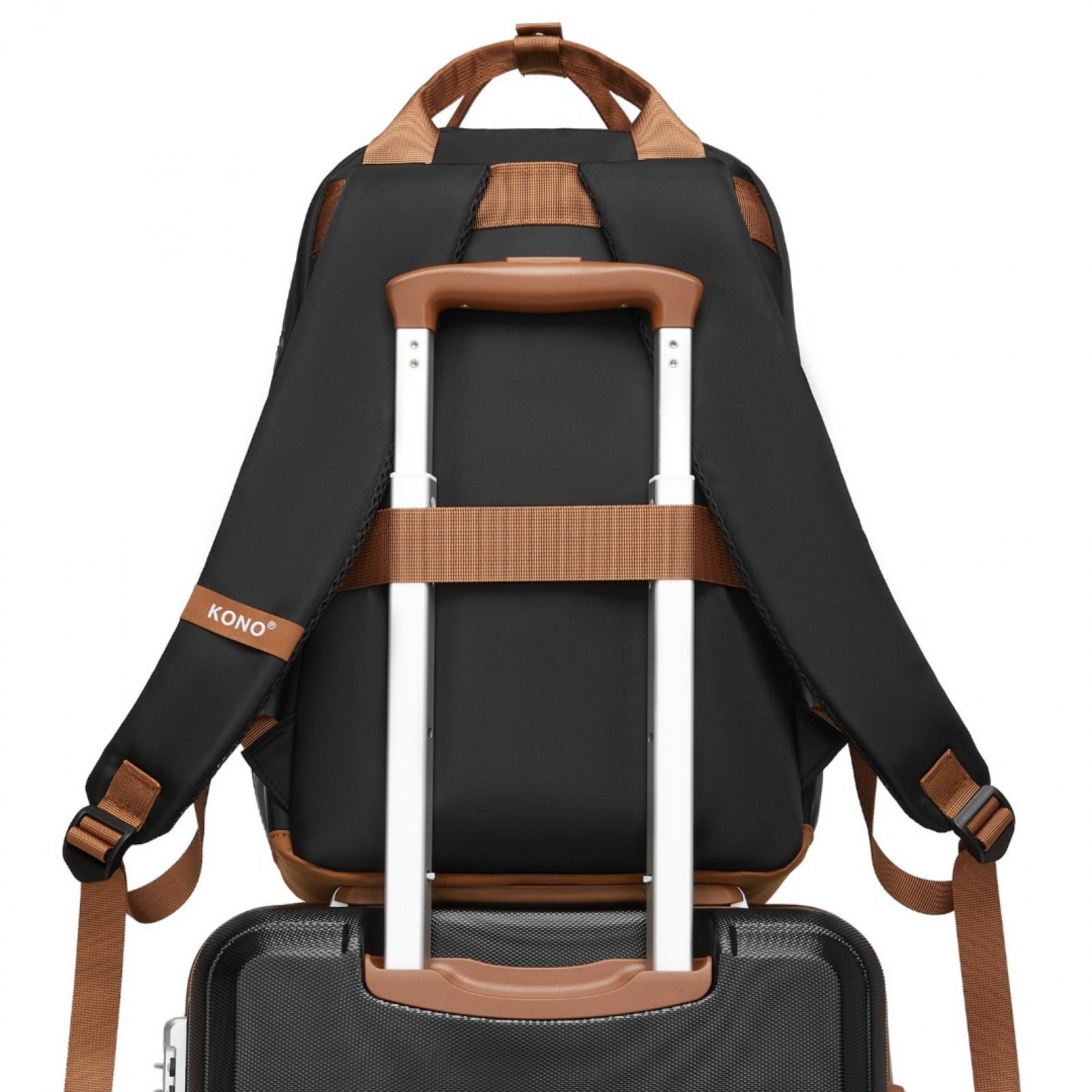 Kono Casual Contemporary Laptop Backpack - Black and Brown - product view 12