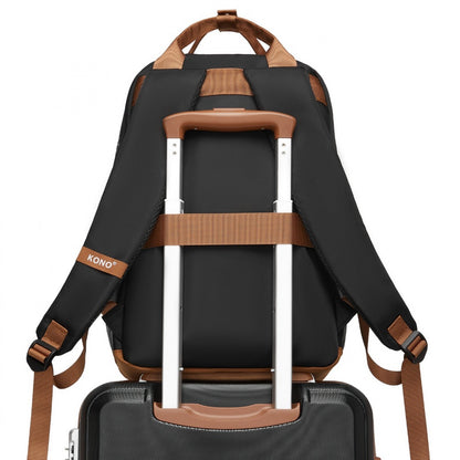 Kono Casual Contemporary Laptop Backpack - Black and Brown - product view 12