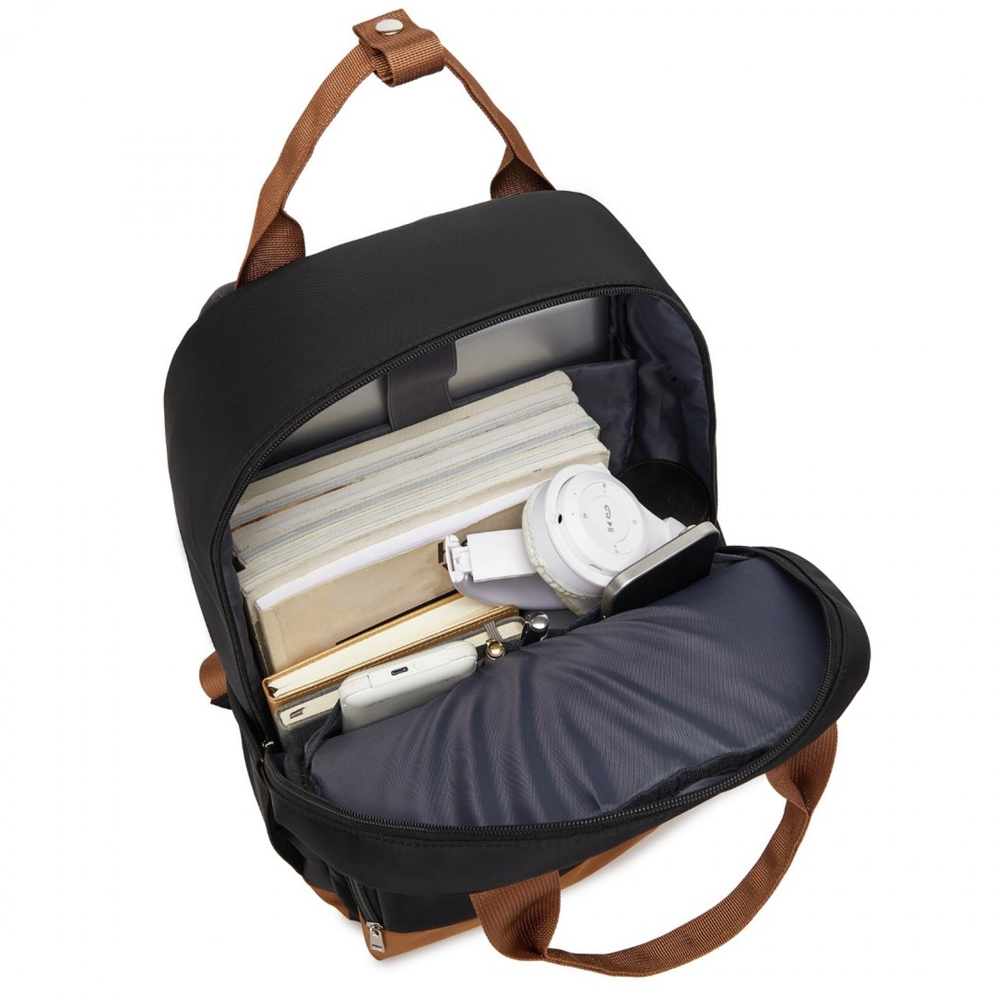 Kono Casual Contemporary Laptop Backpack - Black and Brown - product view 9