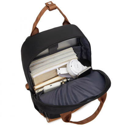 Kono Casual Contemporary Laptop Backpack - Black and Brown - product view 9