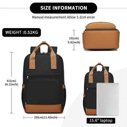 Kono Casual Contemporary Laptop Backpack - Black and Brown - product view 6