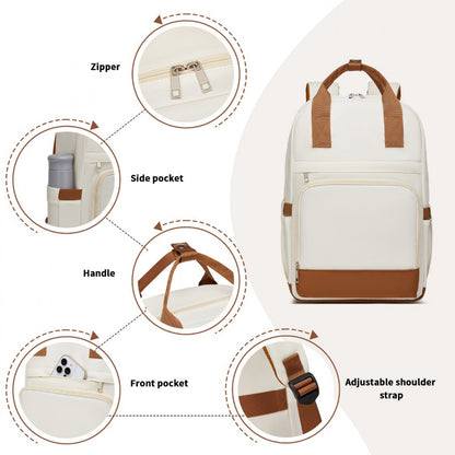 Kono Casual Contemporary Laptop Backpack - Cream and Brown - product view 7