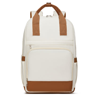 Kono Casual Contemporary Laptop Backpack - Cream and Brown - product view 2